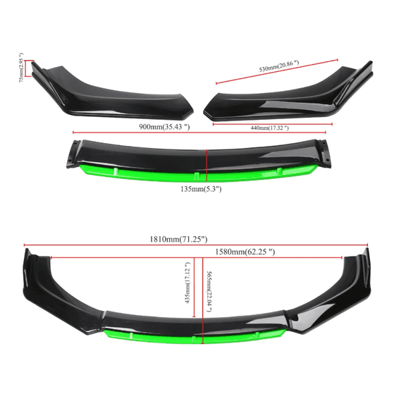 Universal Front Lip Spoiler Sporty Front Skid Plate Front Bumper Lower Trim Diffuser Body Kit Modification Parts-dark green-General purpose