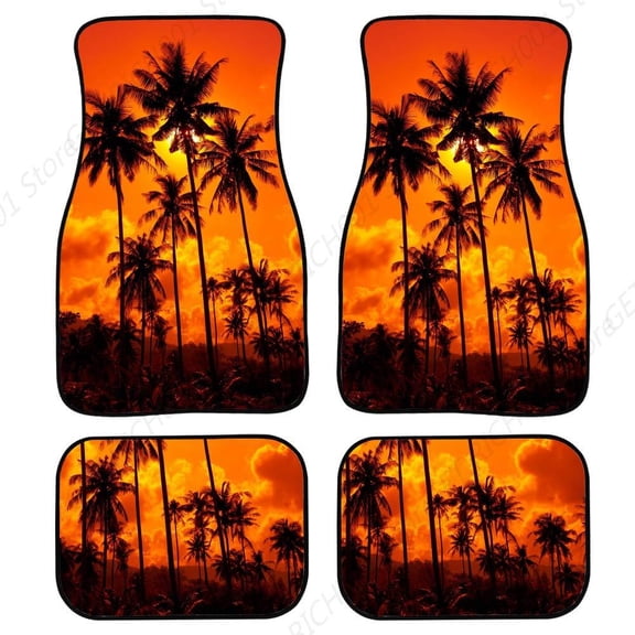 Universal Front/Rear Auto Floor Mats 4-Pcs Full Sets For Sedans Suv Truck Hawaiian Palm Trees At Dusk