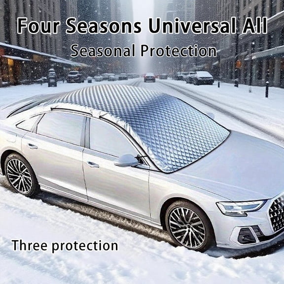 Universal Front Windshield Snow Cover, 145/125x235cm Large Size for SUV Truck Van, Heavy Duty Ice Frost Sun Protector with Elastic Hem & Hook Straps, Waterproof All Season Car Cover