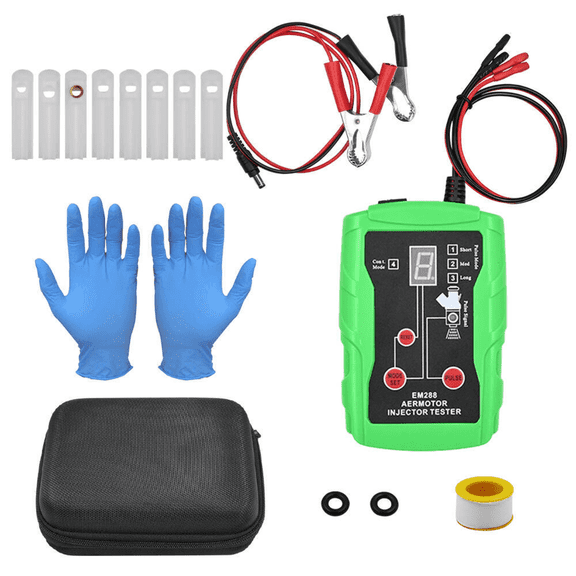 Universal Fuel Injector Tester and Cleaner Tool Kit, DIY Cleaning Tool Kit with 8 Size Cleaning Adapters, 8 Pulse Modes, 4 Wires Dual Channel,12V/5V Output