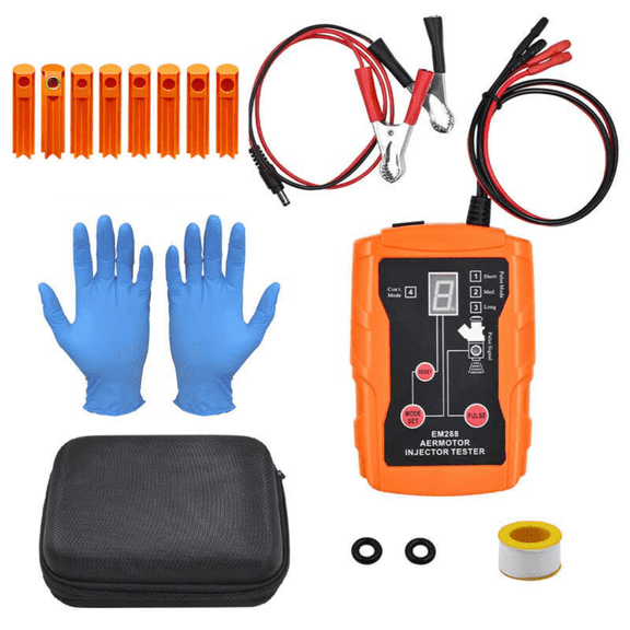 Universal Fuel Injector Tester and Cleaner Tool Kit, DIY Cleaning Tool Kit with 8 Size Cleaning Adapters, 8 Pulse Modes, 4 Wires Dual Channel,12V/5V Output