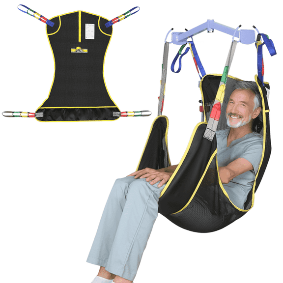 EZ Assistive Universal Full Body Patient Lift Sling, Polyester Mesh Transfer & Bathing Sling, 500 lb Rated Capacity, Machine Washable ,Black,Medium