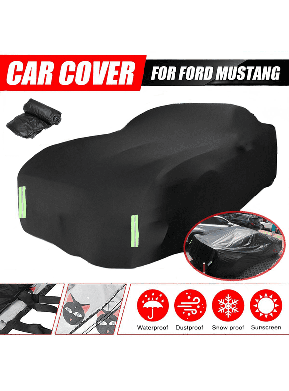Universal Full Car Cover Fits for Ford Mustang GT 1994-2024 Waterproof UV Resistant Outdoor All Weather with Safety Reflective Tape, Black
