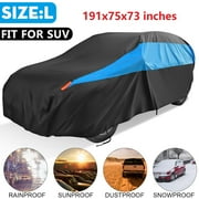 Universal Full Car Cover for SUV Waterproof All Weather UV Protection Snowproof Rain Sunproof Dust-proof Windproof, Size L, 191x75x73 inche