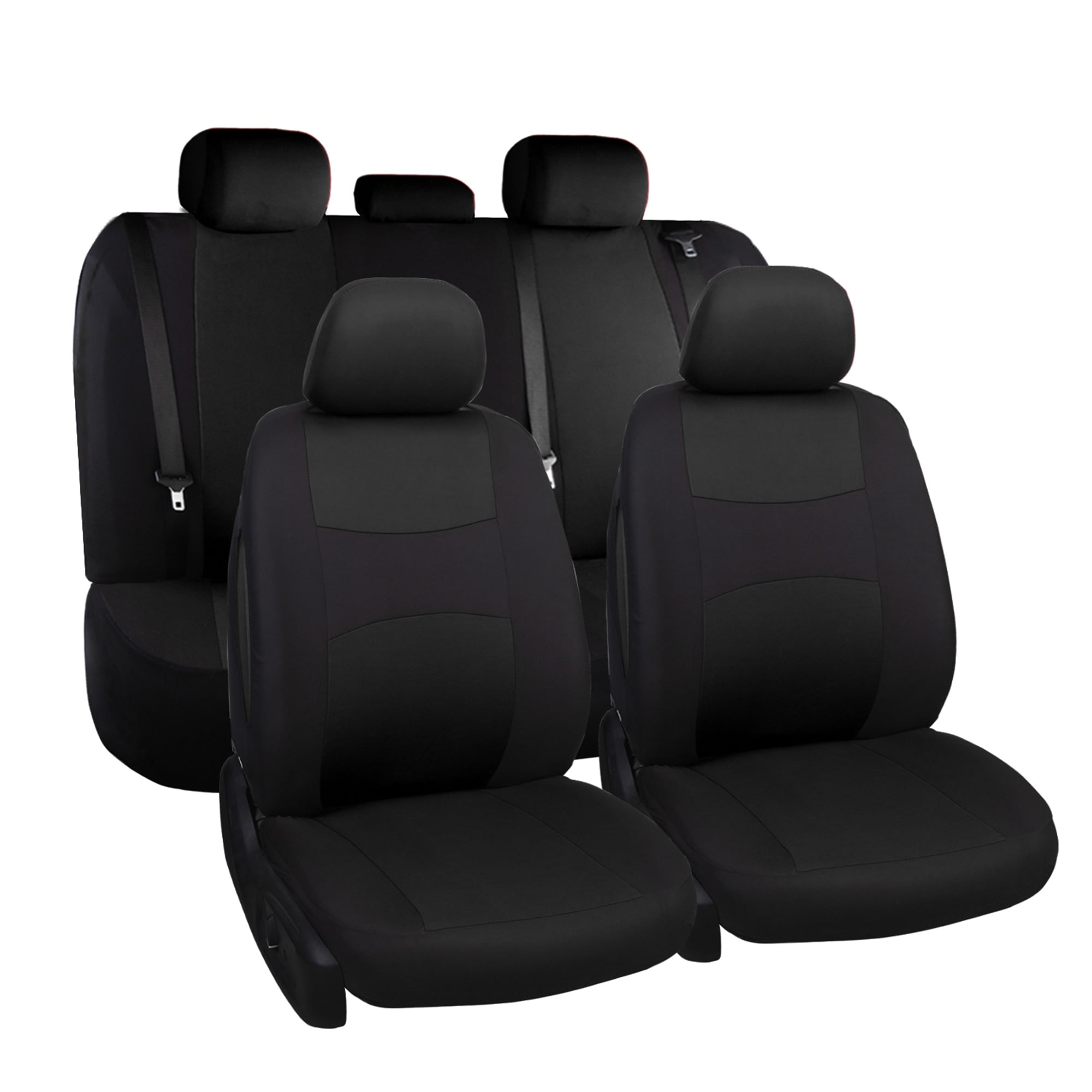 Universal Full Car Seat Covers for 5 Seats, Complete Black Auto Seat Protector Set, Compatible with Cars SUVs Trucks, All-Season Full Surround Protection