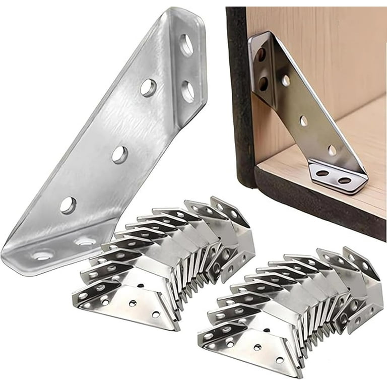 EISNZLAN 10 Pcs Universal Stainless Steel Furniture Corner Connectors, Triangle Support Frame, Trapeziform Support Fasteners For Furniture, Cabinets, Tables, Chairs