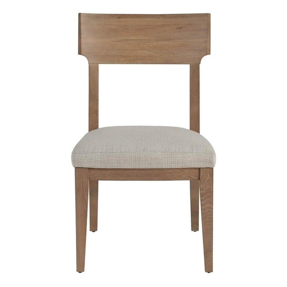 Natural Oak Upholstered Side Chair with Beige Fabric Seat