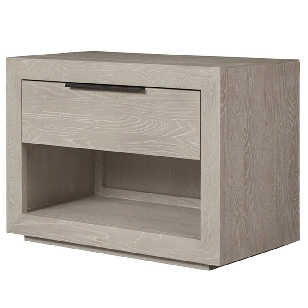 Quartz Gray Oak 1-Drawer Nightstand with Open Shelf