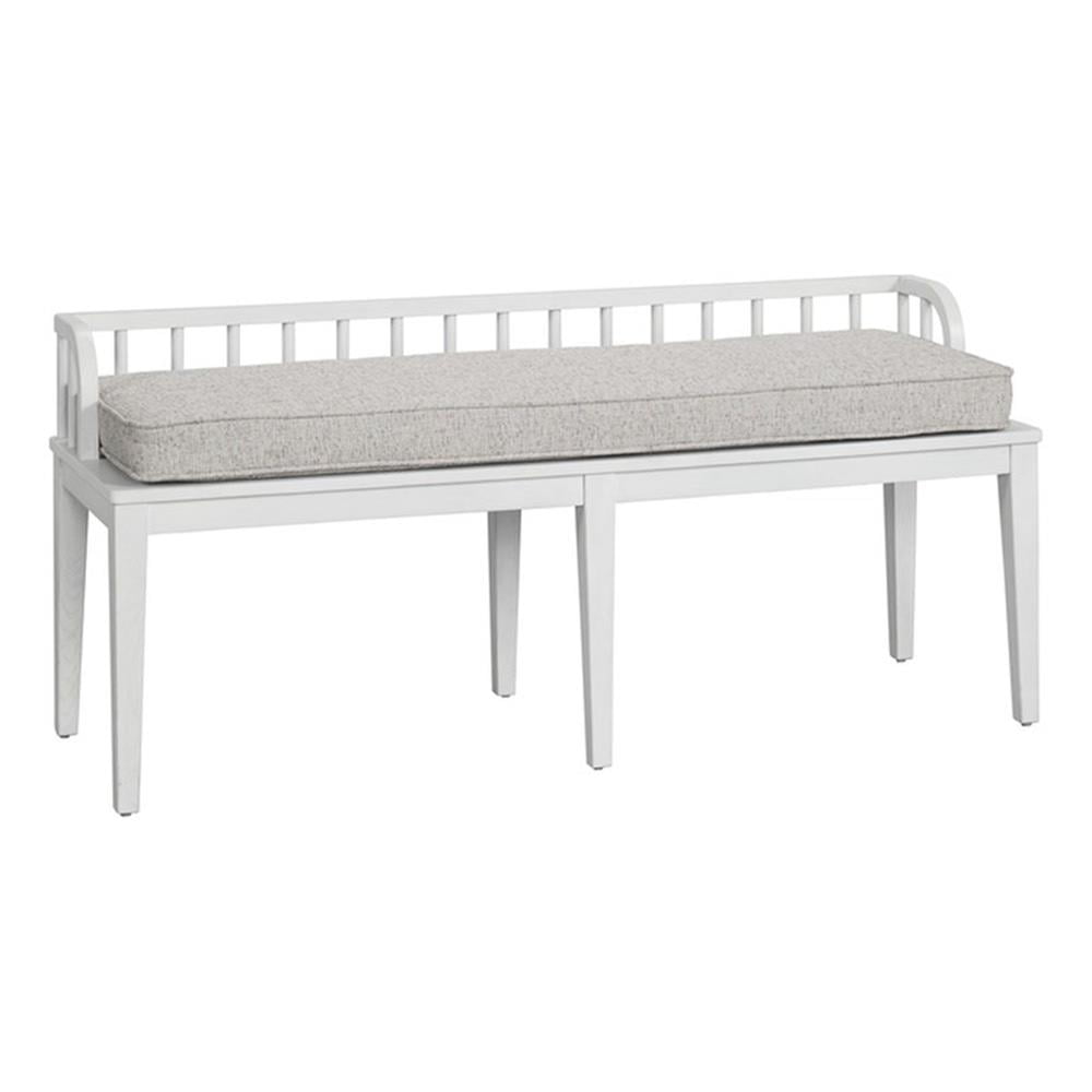 Gray Upholstered Dining Bench with White Tapered Legs