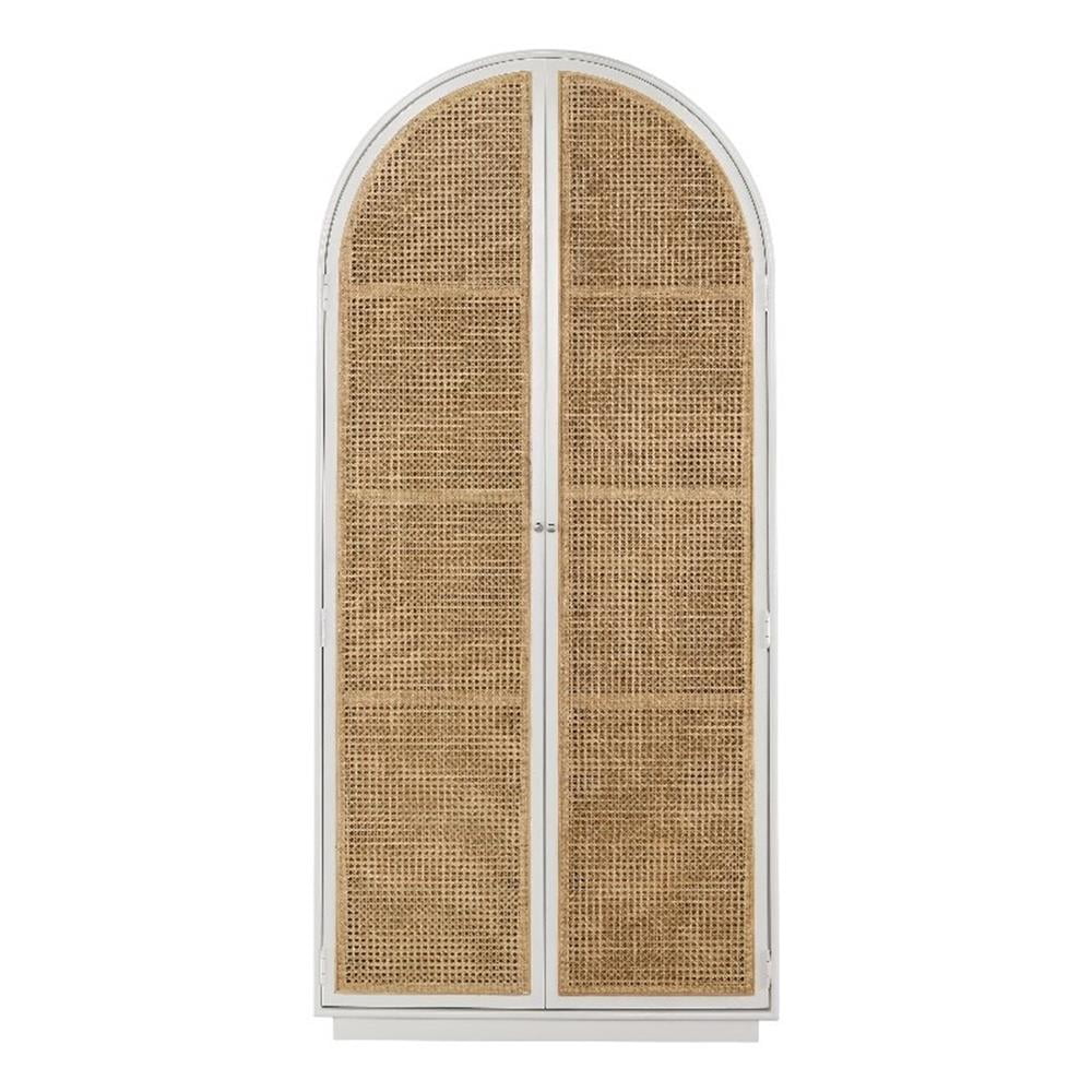 White Office Cabinet with Adjustable Shelving and Cane Panel Doors