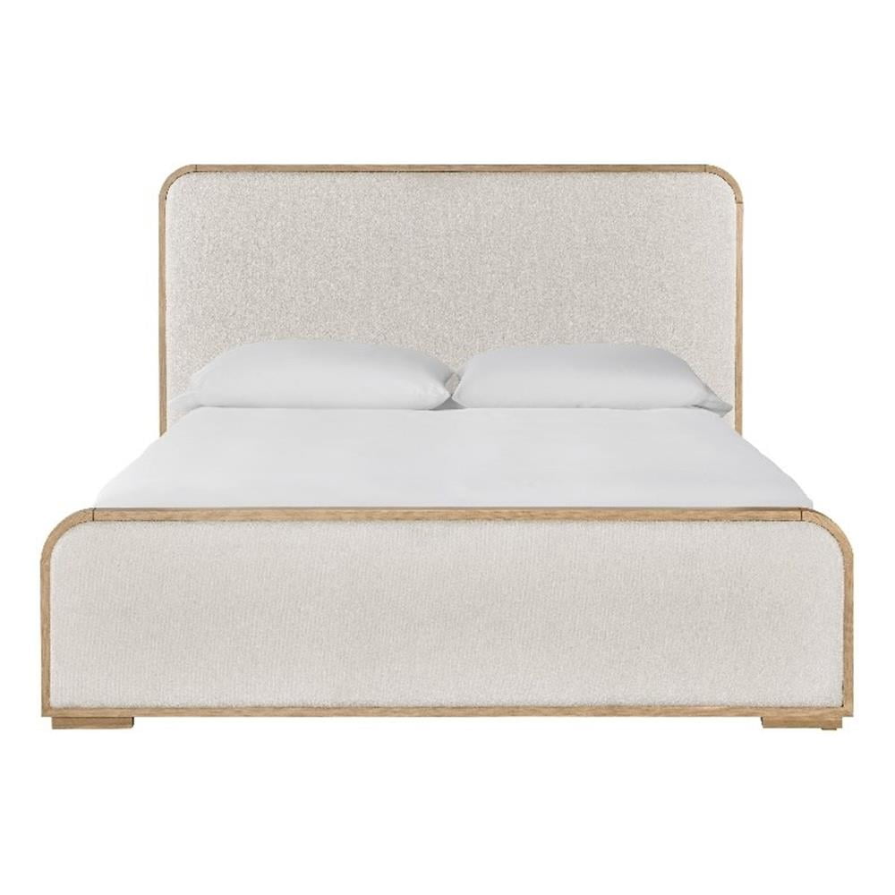 Canberra Ivory Upholstered Queen Bed with Oak Frame