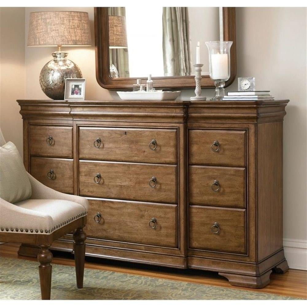 Traditional Brown Double Dresser with Dovetail Drawers