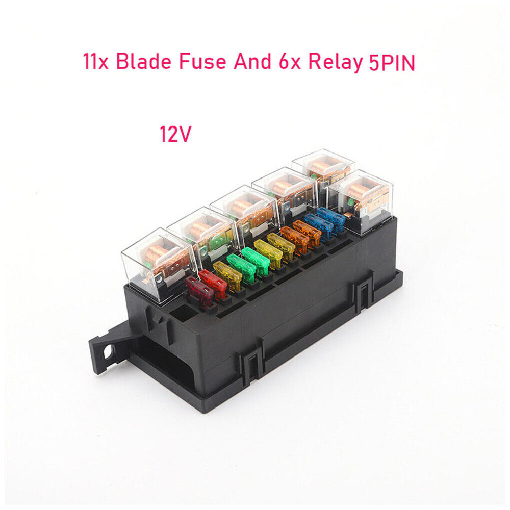 Universal Fuse Relay Box 6 Relay 12V 5pin Car Trunk Marine Block Holder