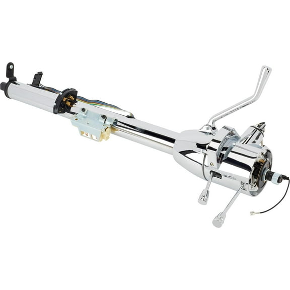 Universal GM Tilt Steering Column with Shifter, 30" Chrome, 2-inch Diameter with 5-Position Tilt, Compatible with 69-94 GM Specs, Includes Billet Accessories and Adaptable Wiring