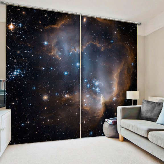 Universal Galaxy Starry Sky Print Window Curtains for Living Room Bedroom Home Decoration Left and Right Biparting Open