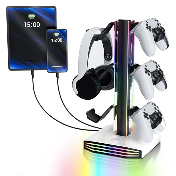 Universal Game Controller Holder, RGB Multi-Color Light Headphone Stand for PS5, Xbox, Switch Desk Organizer
