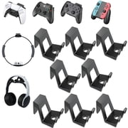 Pack of 8 Universal Game Controller Holder Wall Mount Gamepad Headphone Headset Hanging Stand For PS5 PS4 Switch Pro Xbox One, 8pcs, Black