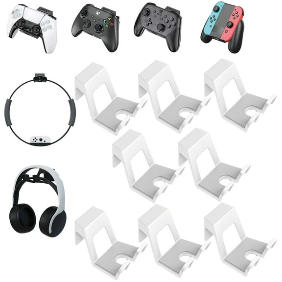 Pack of 8 Universal Game Controller Holder Wall Mount Gamepad Headphone Headset Hanging Stand For PS5 PS4 Switch Pro Xbox One, 8pcs, White