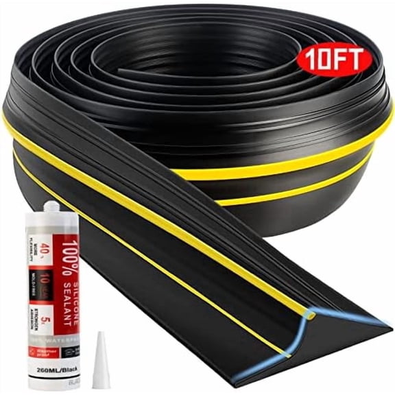 Universal Garage Door Threshold Seal Strip 10FT Kit, Bottom Waterproof Rubber Weather Stripping ReplacementYellow, 1 Adhesive