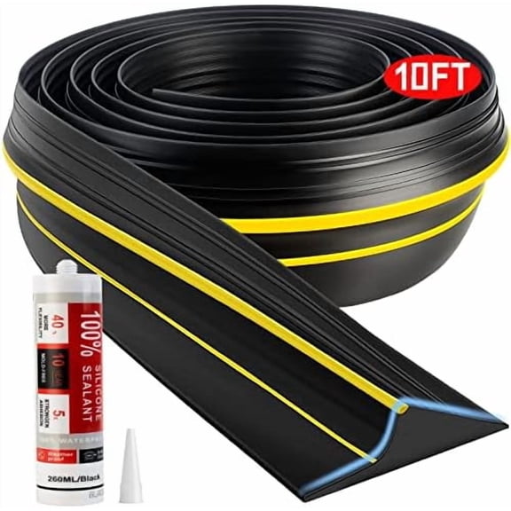 Universal Garage Door Threshold Seal Strip 10FT Kit, Bottom Waterproof Rubber Weather Stripping Replacement(Yellow, 1 Adhesive)