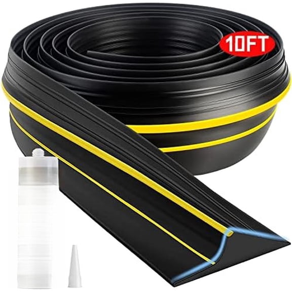 Universal Garage Door Threshold Seal Strip 10FT Kit, Bottom Waterproof Rubber Weather Stripping Replacement(Yellow, 1 Adhesive)