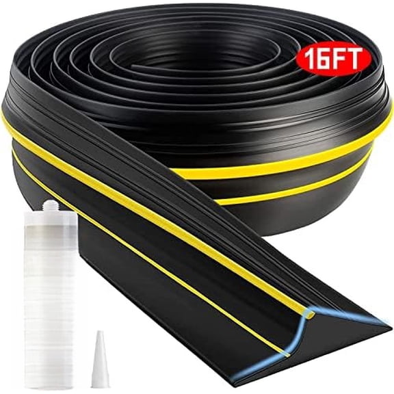 Universal Garage Door Threshold Seal Strip 16FT Kit, Bottom Waterproof Rubber Weather Stripping Replacement(Yellow, 1 Adhesive)