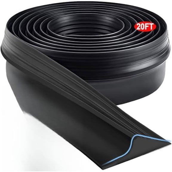 Universal Garage Door Threshold Seal Strip 20FT Kit, Bottom Waterproof Rubber Weather Stripping Replacement(Black, 2 Adhesive)