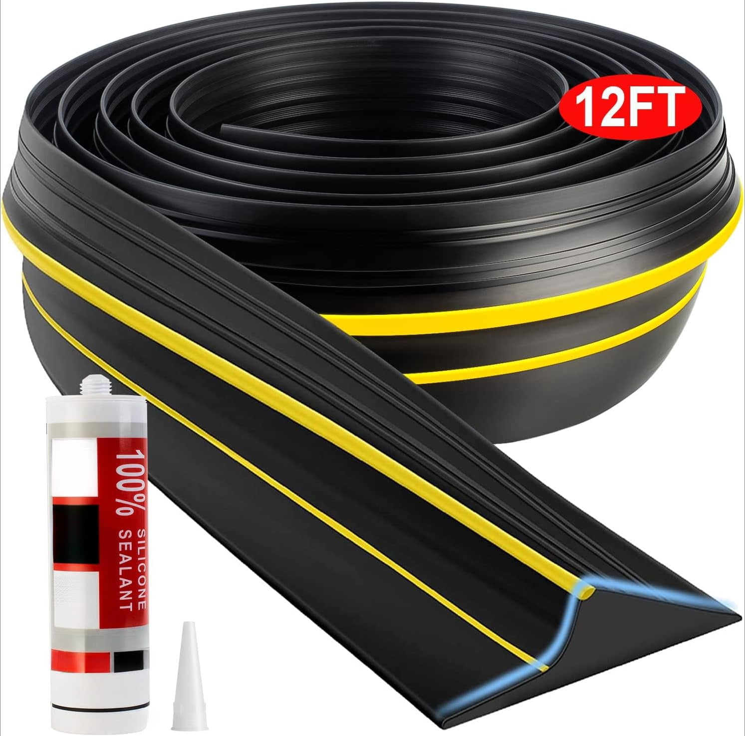 Universal Garage Door Threshold Seal Strip 20FT Kit, Bottom Waterproof Rubber Weather Stripping Replacement（Yellow, 2 Adhesive）