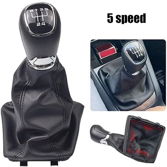 Universal Gear Shift Knob with Leather Boot for Skoda Octavia 2 A5 A6 2004-2012 5/6 Speed Manual Transmission 5 speed