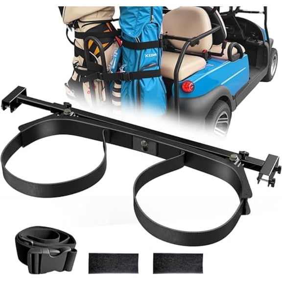 Universal Golf Cart Bag Holder Bracket Attachment for 2+2 Golf Cart Rear Seat with 1 Inch Square Tube, No Drilling Adjustable Golf Cart Back Seat Bag Rack for EZGO Club Car Yamaha