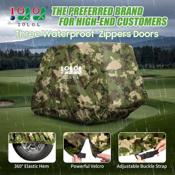 Universal Golf Cart Covers for Yamaha,Club Car, EZGO, Waterproof 2/4 Passenger Heavy Duty Golf Cart Rain Covers Extended Roof with 3 Zipper Doors