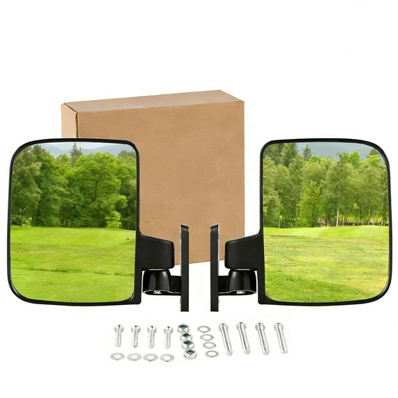 Universal Golf Cart Side Mirrors 2-Pack, Black Rearview Mirrors, Compatible with Various Brands - Convex Safety Mirrors, with Adjustable Mounting Bracket