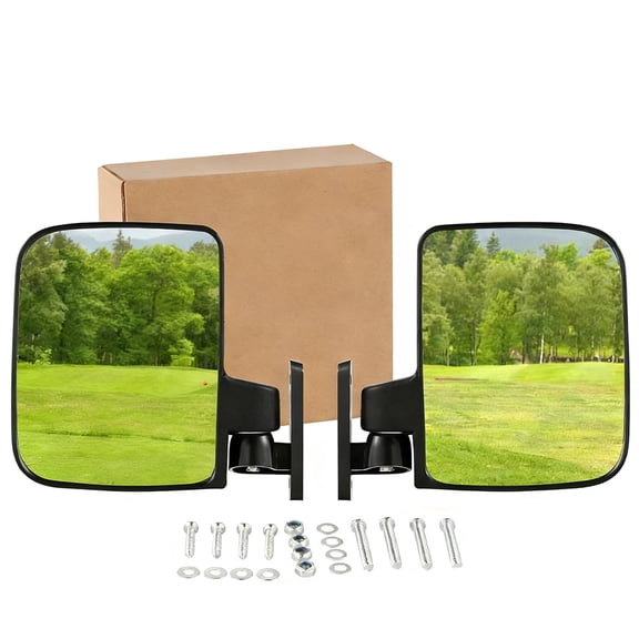 Universal Golf Cart Side Mirrors 2-Pack, Black Rearview Mirrors, Compatible with Various Brands - Convex Safety Mirrors, with Adjustable Mounting Bracket