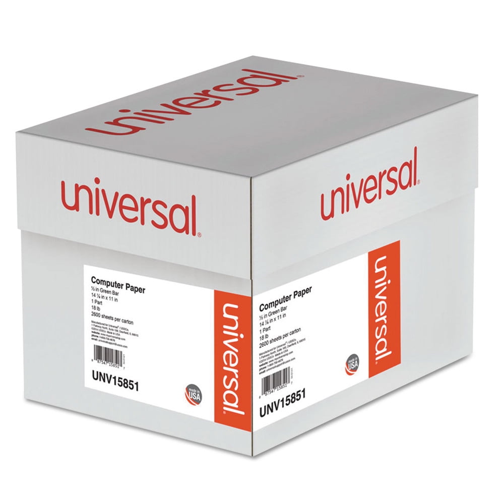Universal Battery Universal 15753 Green Bar Computer Paper 2-Part  Carbonless 14-7/8 x11 Perforated 1650 Sheets 15753