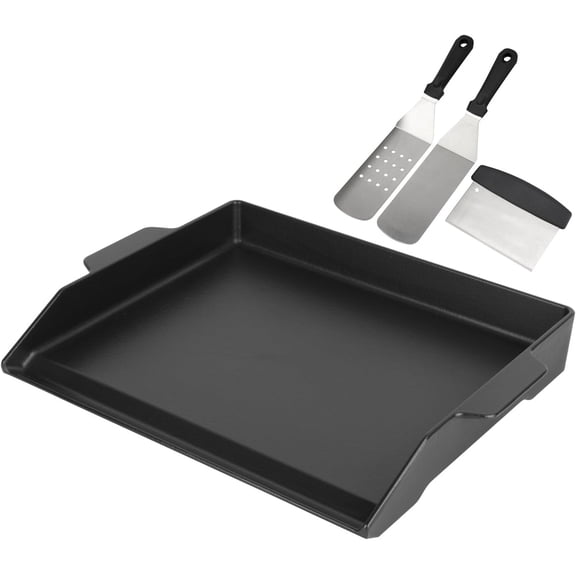 Universal Griddle for Gas Grill with spatula set 18" x 14" Nonstick Cast Iron Outdoor Gas Grill Griddle Insert Large BBQ Flat Top Plate fits Electric/Stove Accessories