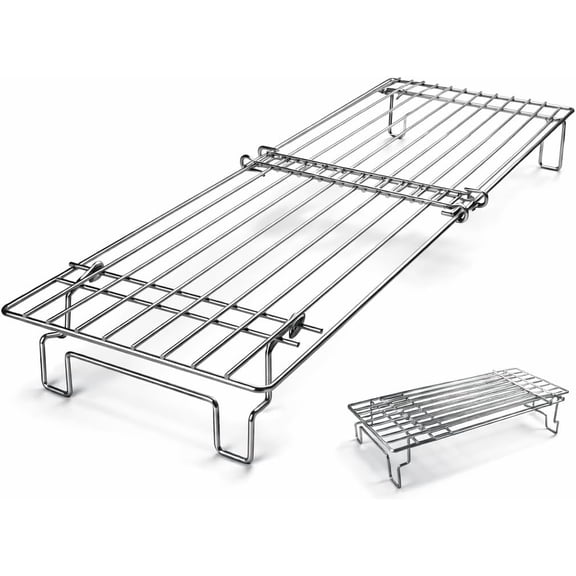 Universal Grill Rack for Gas/Wood Pellet/Griddle/Smoker Grill, Adjustable Warming Rack, Upper Rack with Foldable Leg, Adjustable Length 15.3-22.1 in (Universal Grill Rack)