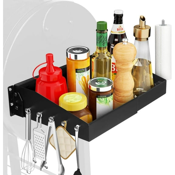 Universal Grill Side Shelf for Pellet & Gas Grills – Adjustable Sliding Rail Design for Pit Boss, Traeger, Camp Chef & More | Durable Side Table Shelf & Caddy for Extra BBQ Storage