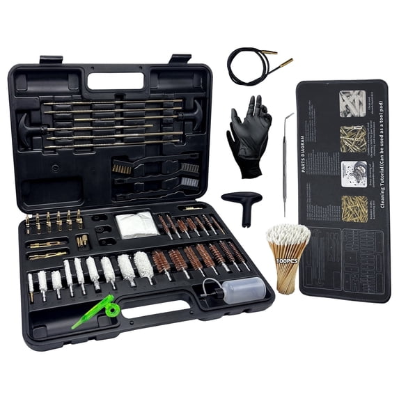 SLAMLINK Black universal gun cleaning kit with brass rods, brushes, and tools for rifle, pistol, shotgun