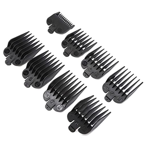 Universal Hair Clipper Limit Combs – 8 Piece Professional Guard Set, 1/8 to 1 Inch Colorful Guide Attachments, Black, Fits Most Trimmers