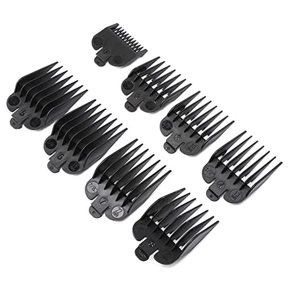 Universal Hair Clipper Limit Combs, 8 Piece Professional Hair Guard Set, 1/8 to 1 Inch Colorful Guide Combs, Replacement Attachments for Most Hair Trimmers,Black