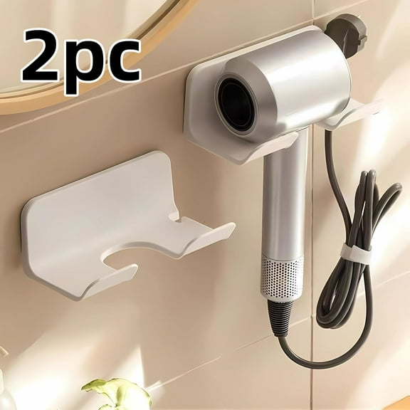 Universal Hair Dryer Holder Wall Mount, 2 Pack White, Self Adhesive Storage Solution