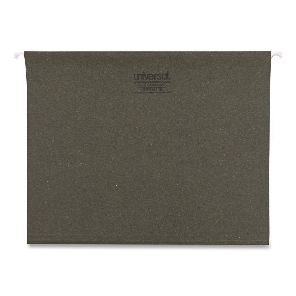 Universal Hanging File Folders, 1/5 Tab, 11 Point Stock, Letter, Standard Green, 25/Box -UNV14115