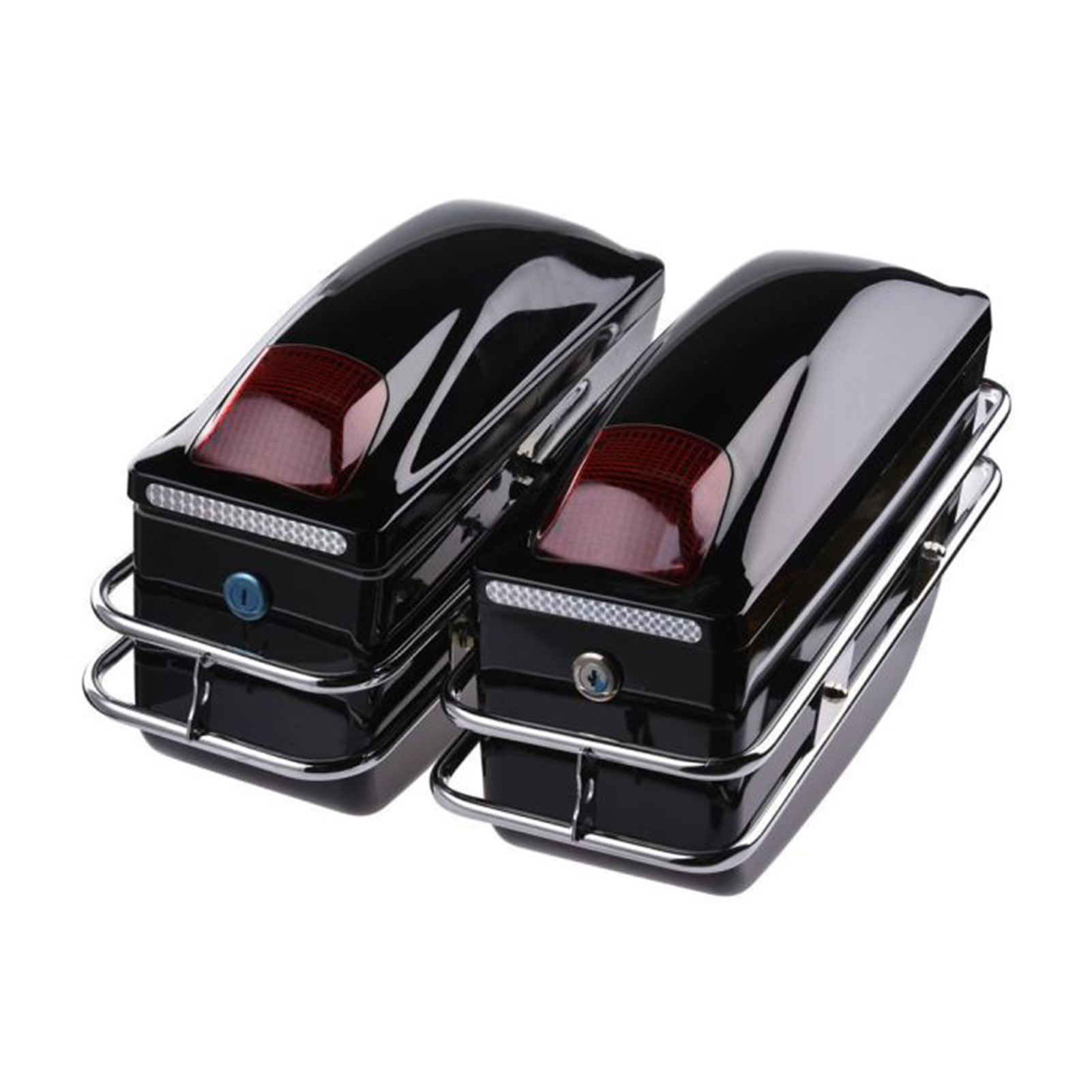 Universal Hard Saddle Bag with Lids, Latches, and LED Light