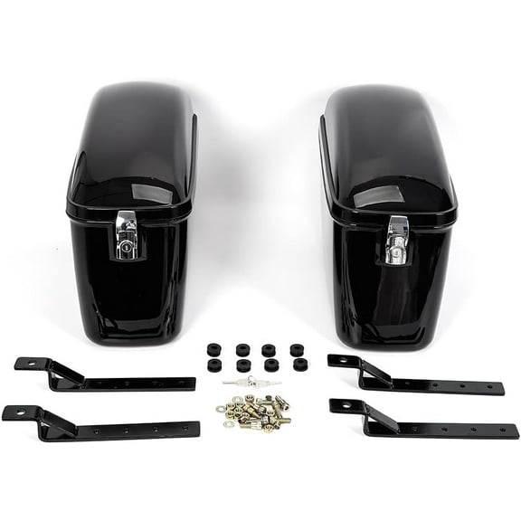 Universal Hard Saddle Bags Trunk W/Lid & Latch Key, ABS Motorcycle Hard Saddlebags w/Mounting Kit Compatible, Motorcycle Black Hard Saddlebags Fit for Honda Yamaha Harley Suzuki Kawasaki