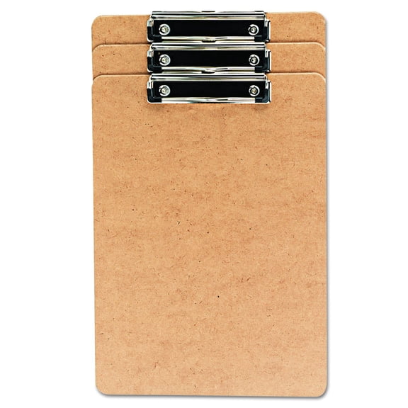Universal Hardboard Clipboard, 1/2" Capacity, Holds 8 1/2w x 14h, Brown, 3/Pack -UNV05563