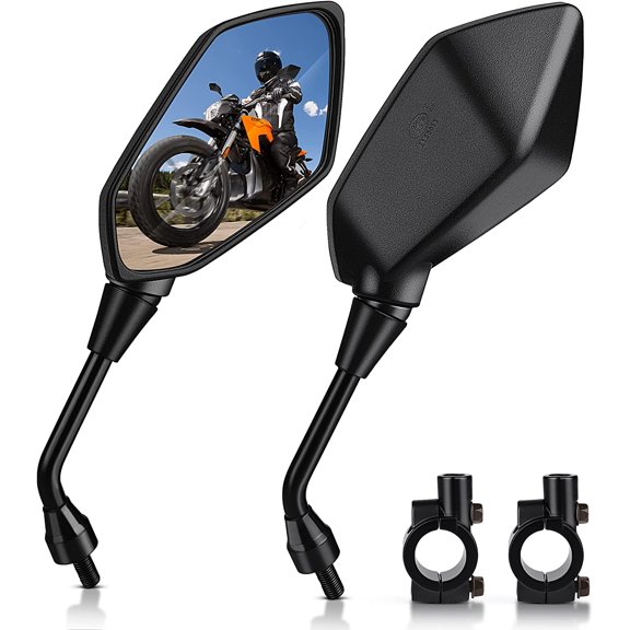 Universal Hawk-eye Motorcycle Convex Rear View Mirror - with 10mm Bolt, Handle Bar Mount Clamp Compatible with Cruiser, Suzuki, Honda, Victory and More