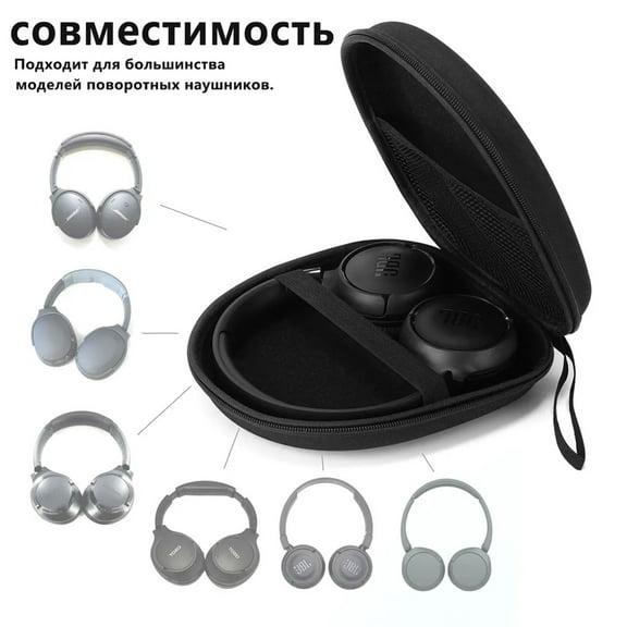 Universal Head Mounted Large Eva Earphone Storage Bag With Mesh Pocket For Headphones Charging Cables And Accessories, High Quality Eva Material Effectively Protects Headphones