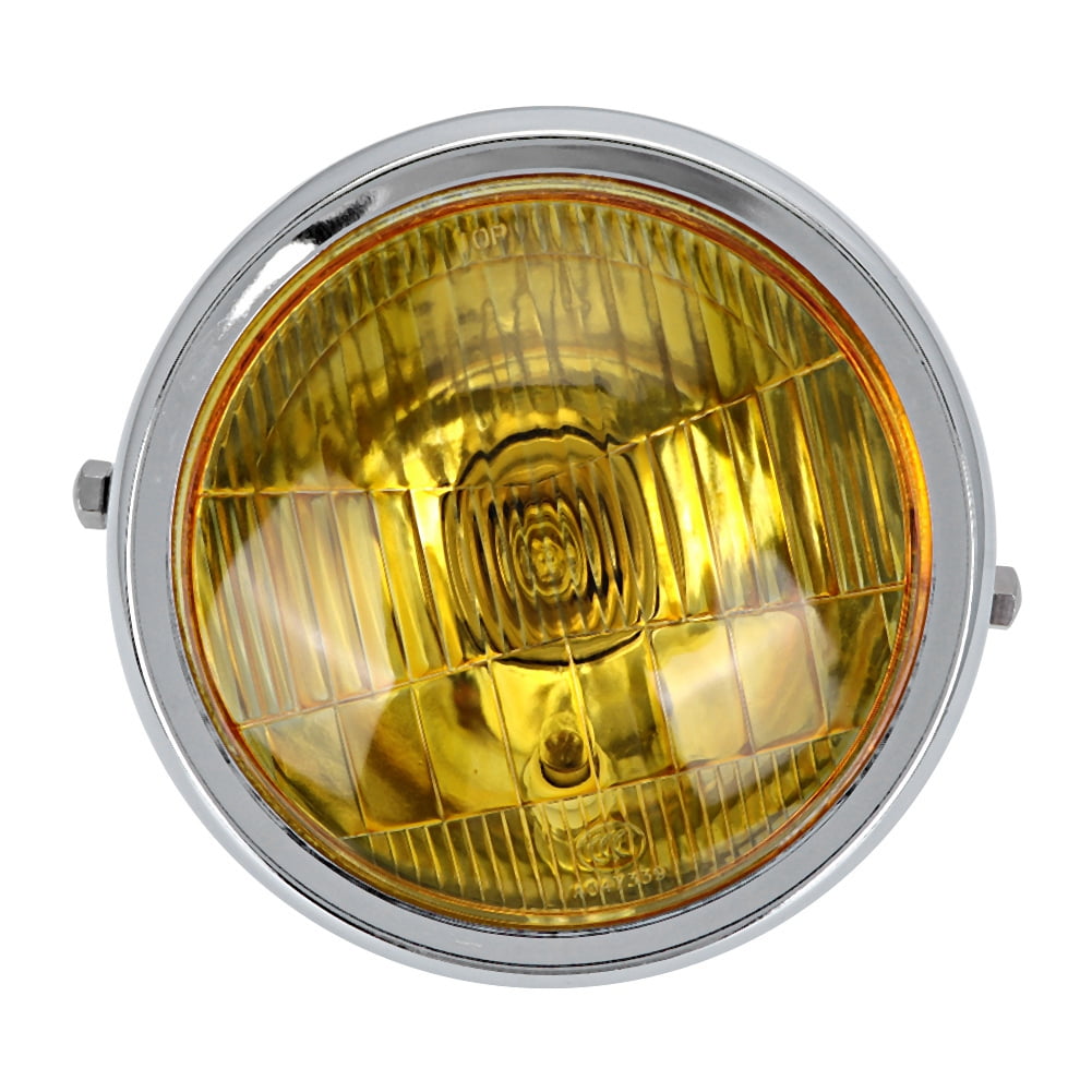 Universal Headlamp Retro Yellow Lens Motorcycle Round Modified Front  Headlight Fits For CG125 GN125 (Electroplate)