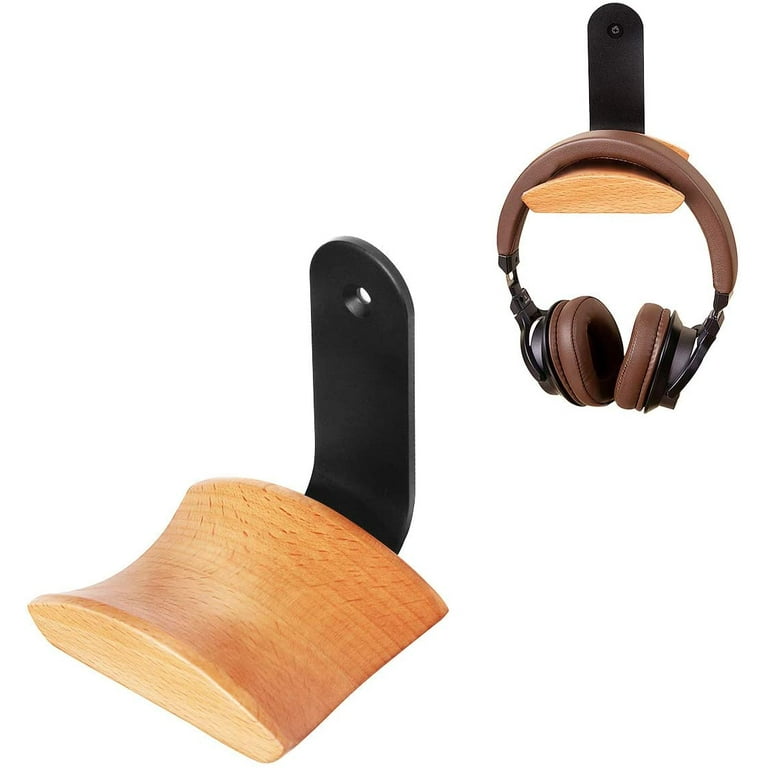 Universal Headphone Hanger Holder Mount for Desk,Sturdy Wooden & Aluminum Headset Stand Hook Wall Mount for All Headphone Sizes (Beech)