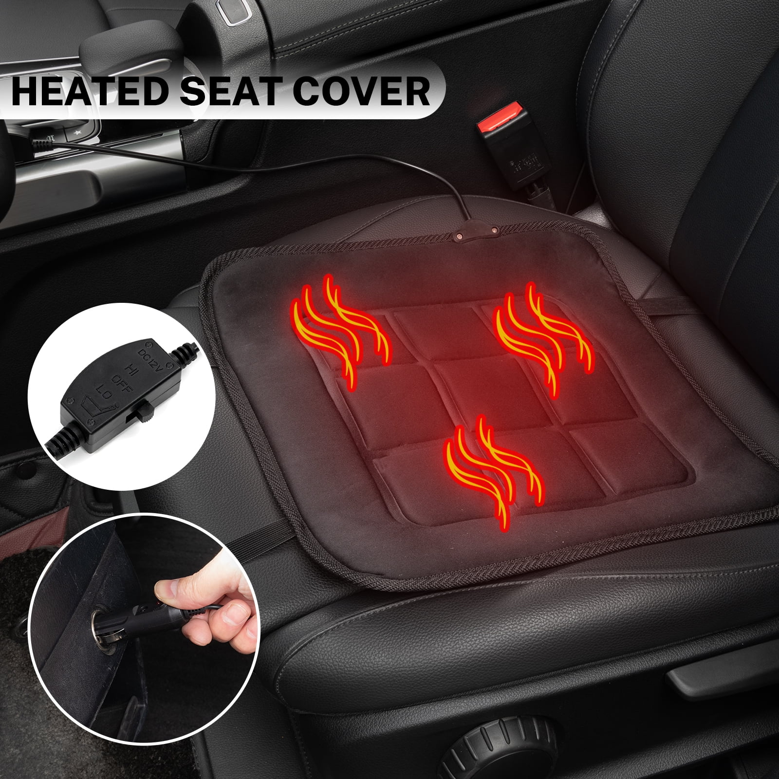 Universal Heated Car Seat Cover Cushion 12V 24V Heater Warmer Winter Pad Black